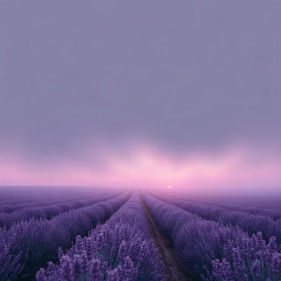 purple pfp — lavender field at dusk, dreamy digital painting, misty atmosphere