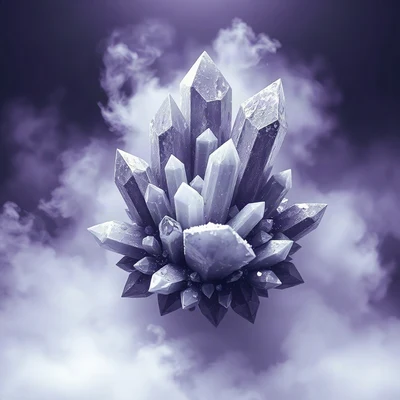 purple pfp — crystal cluster, dreamy digital painting, misty atmosphere