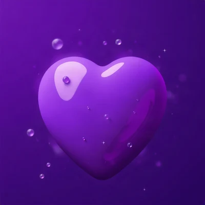 purple pfp — glossy heart, cinematic photo style, soft glow