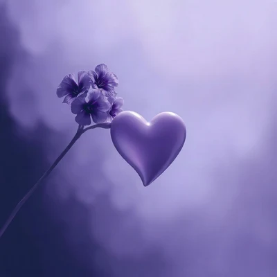 purple pfp — glossy heart, cinematic photo style, misty atmosphere