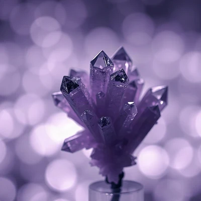 purple pfp — crystal cluster, cinematic photo style, gentle bokeh