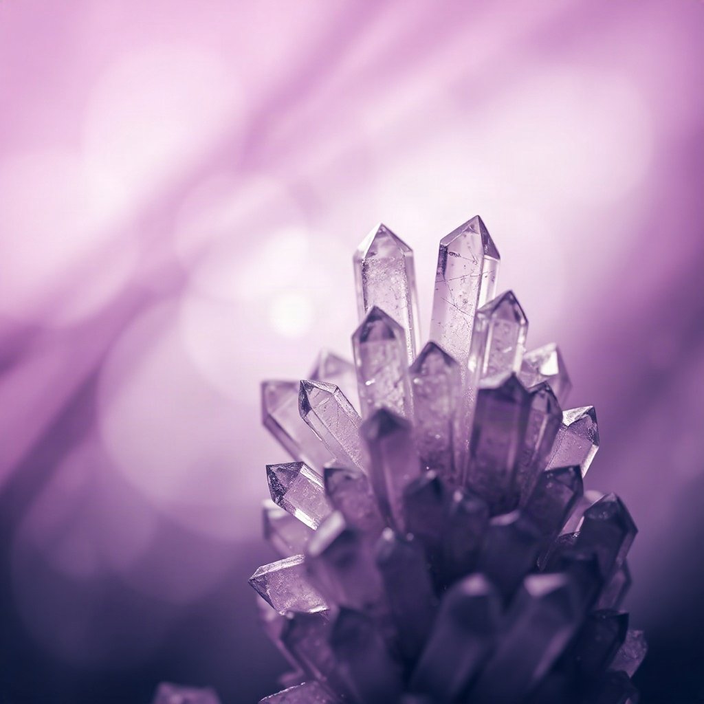 Purple PFPs — crystal cluster, cinematic photo style, gentle bokeh