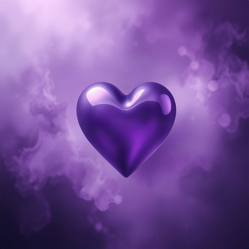 Purple PFPs — glossy heart, dreamy digital painting, misty atmosphere