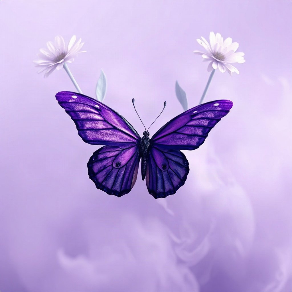 Purple PFPs — butterfly, soft 3d render, misty atmosphere