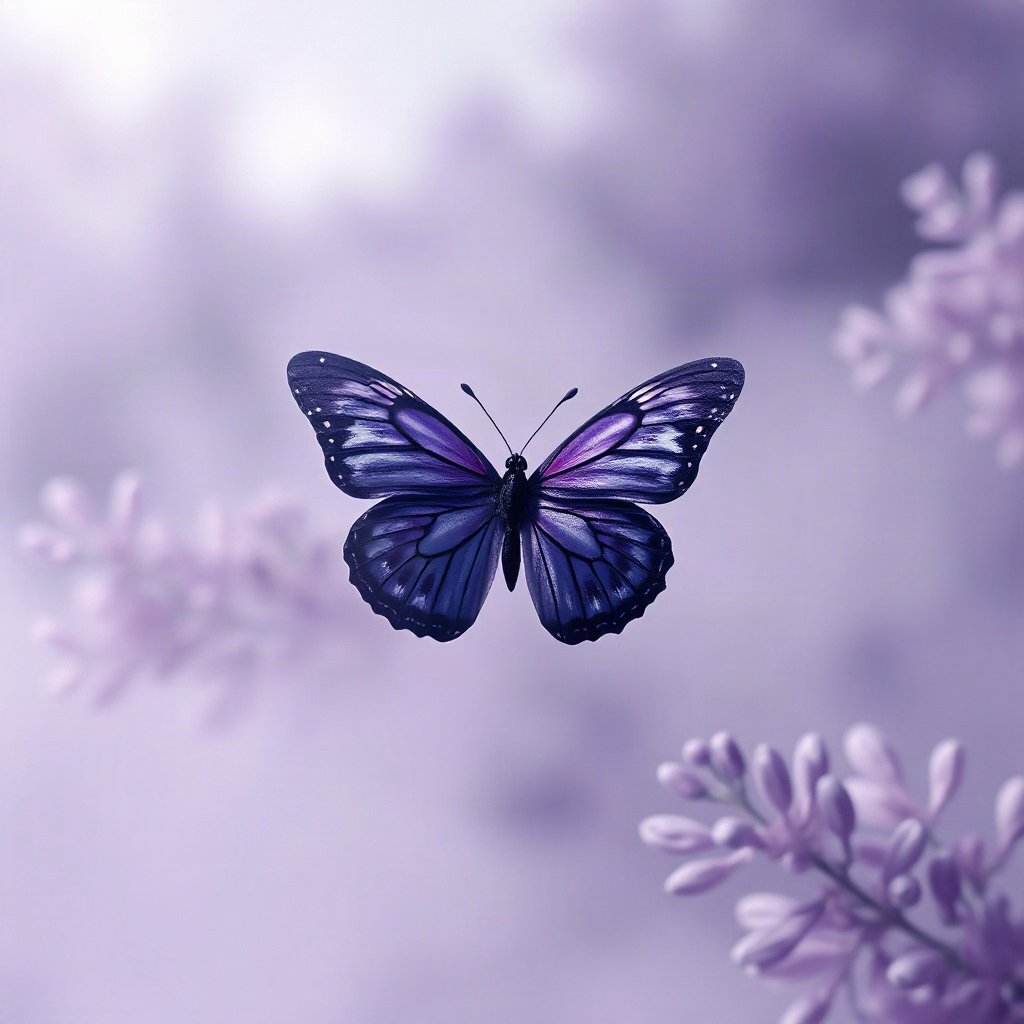 Purple PFPs — butterfly, soft 3d render, misty atmosphere