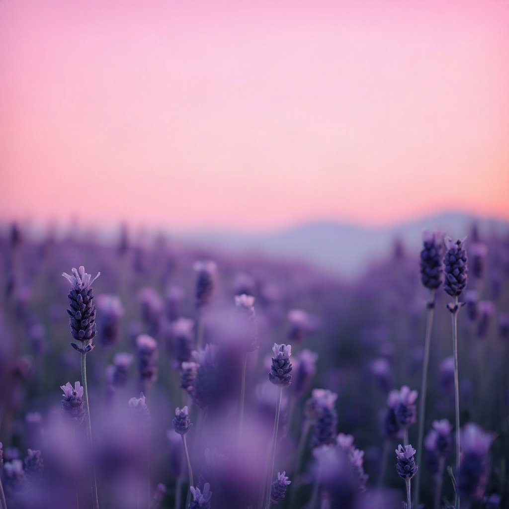 Purple PFPs — lavender field at dusk, soft 3d render, gentle bokeh