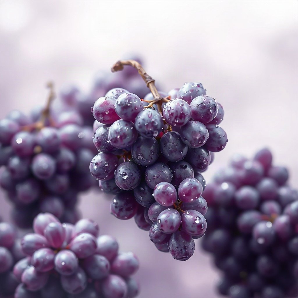 Purple PFPs — grapes with dew, soft 3d render, misty atmosphere