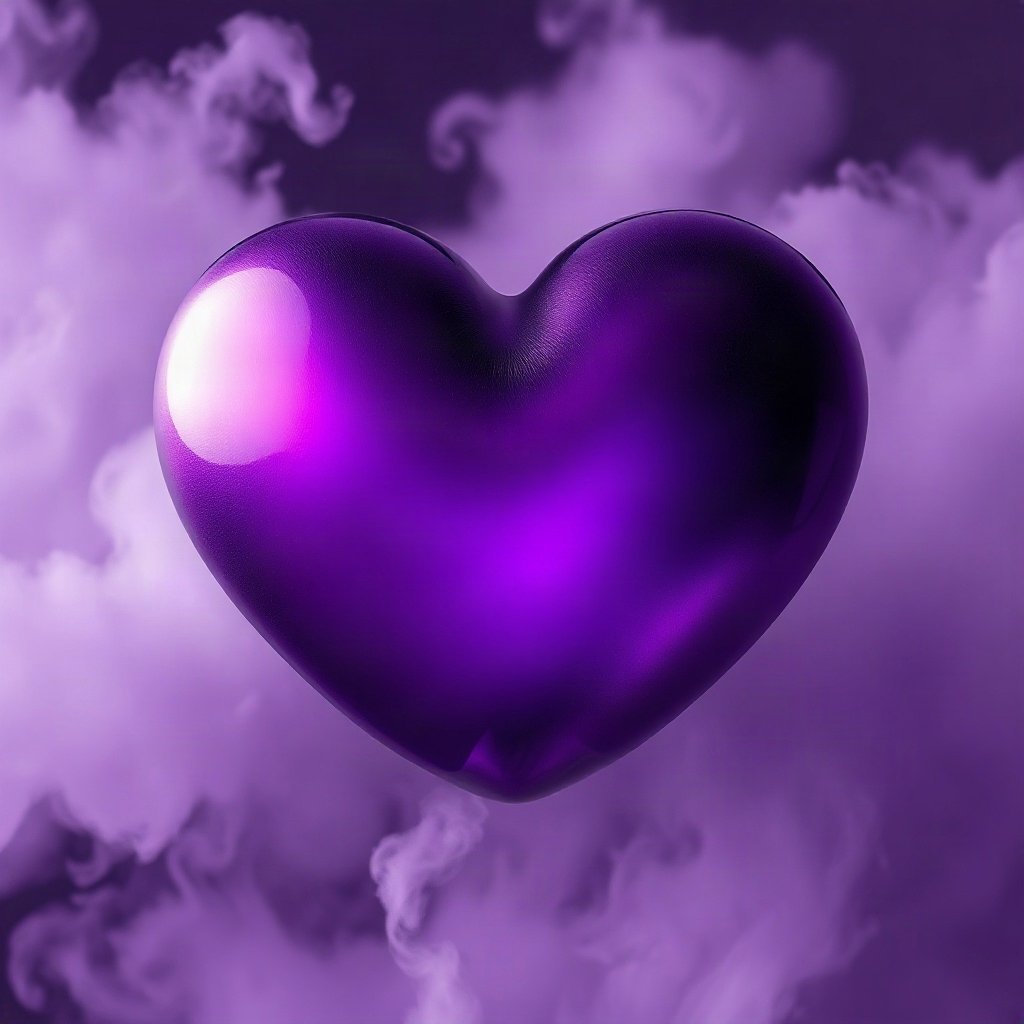 Purple PFPs — glossy heart, dreamy digital painting, misty atmosphere
