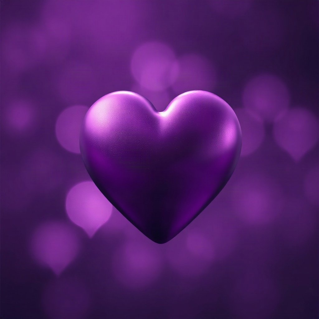 Purple PFPs — glossy heart, cinematic photo style, gentle bokeh
