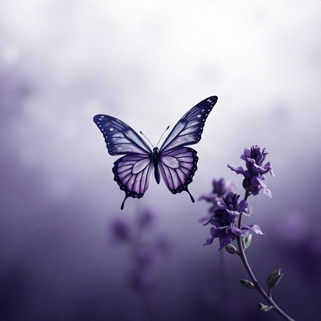 Purple PFPs — butterfly, soft 3d render, misty atmosphere