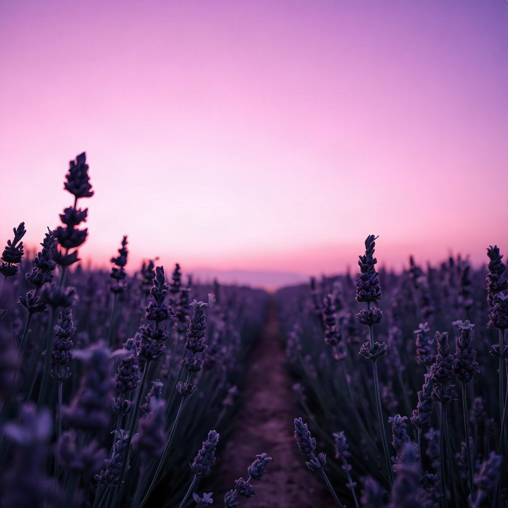 Purple PFPs — lavender field at dusk, cinematic photo style, subtle sparkle