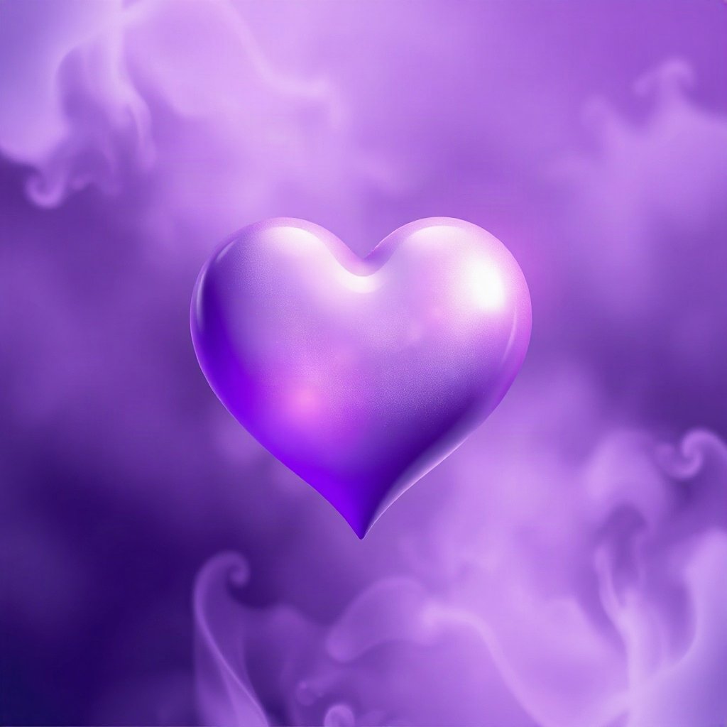 Purple PFPs — glossy heart, dreamy digital painting, misty atmosphere