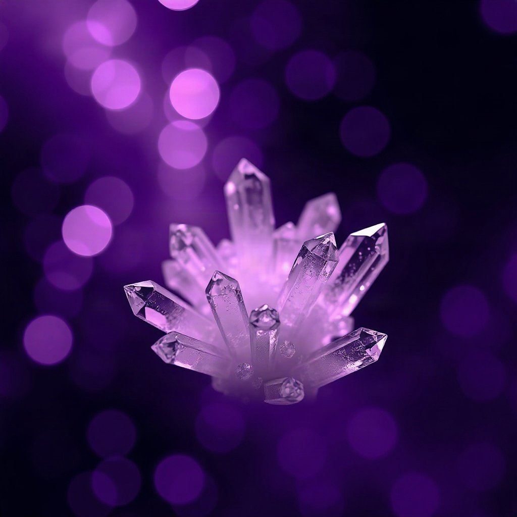 Purple PFPs — crystal cluster, cinematic photo style, gentle bokeh