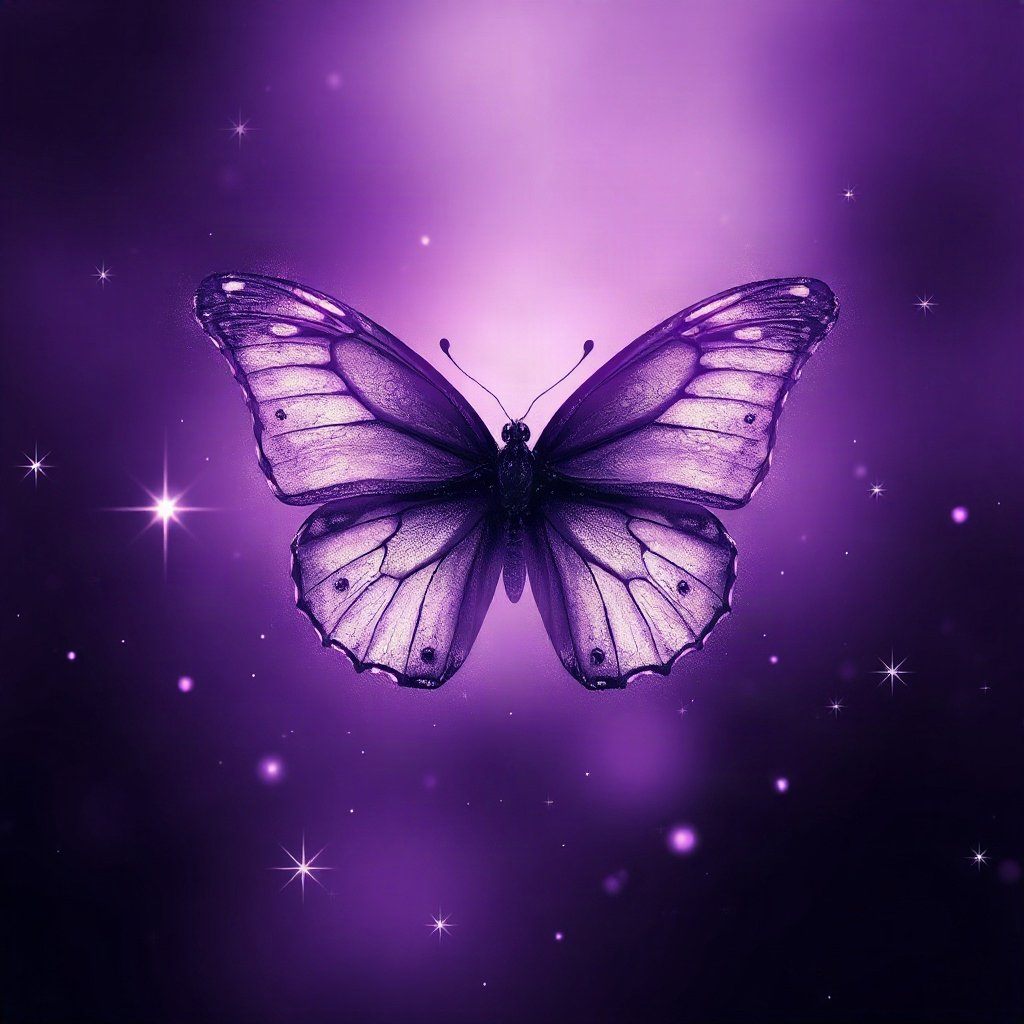 Purple PFPs — butterfly, dreamy digital painting, subtle sparkle