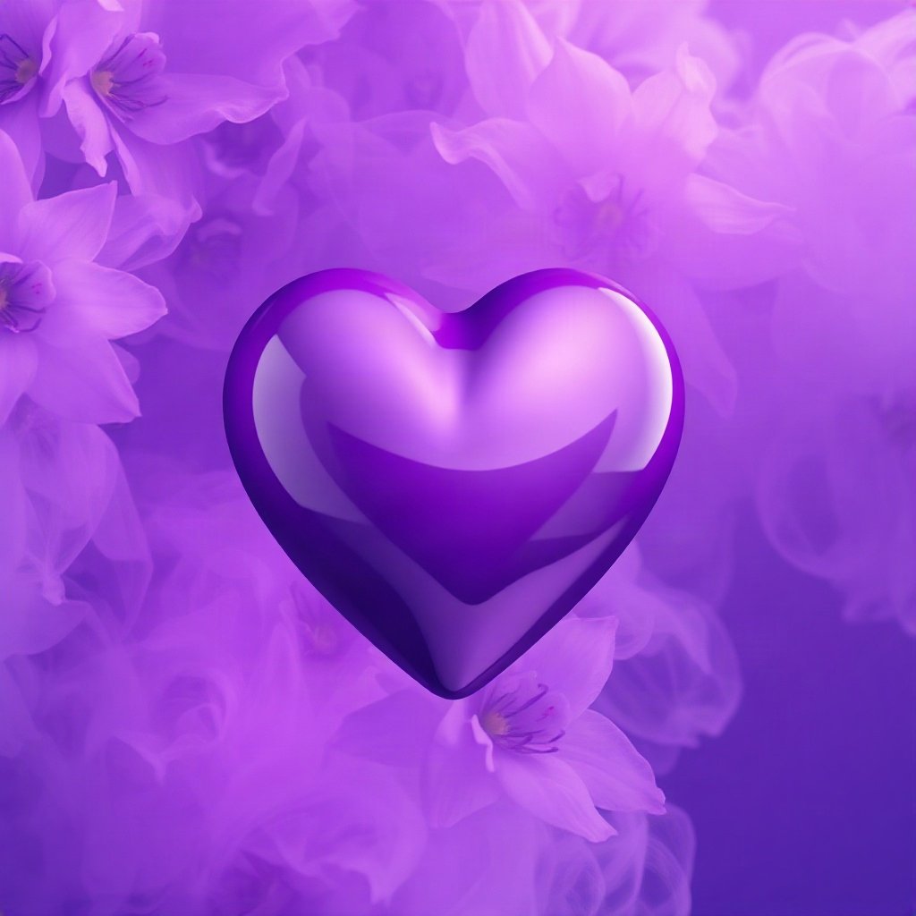 Purple PFPs — glossy heart, soft 3d render, misty atmosphere