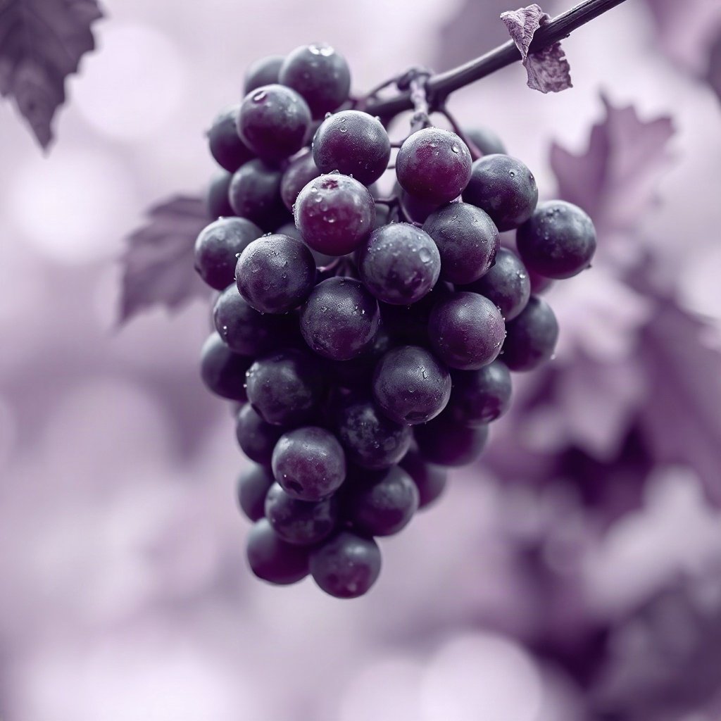 Purple PFPs — grapes with dew, dreamy digital painting, gentle bokeh