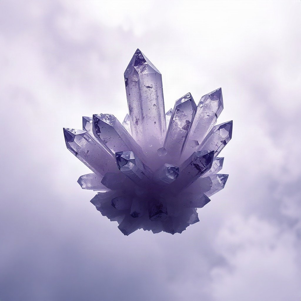 Purple PFPs — crystal cluster, cinematic photo style, misty atmosphere