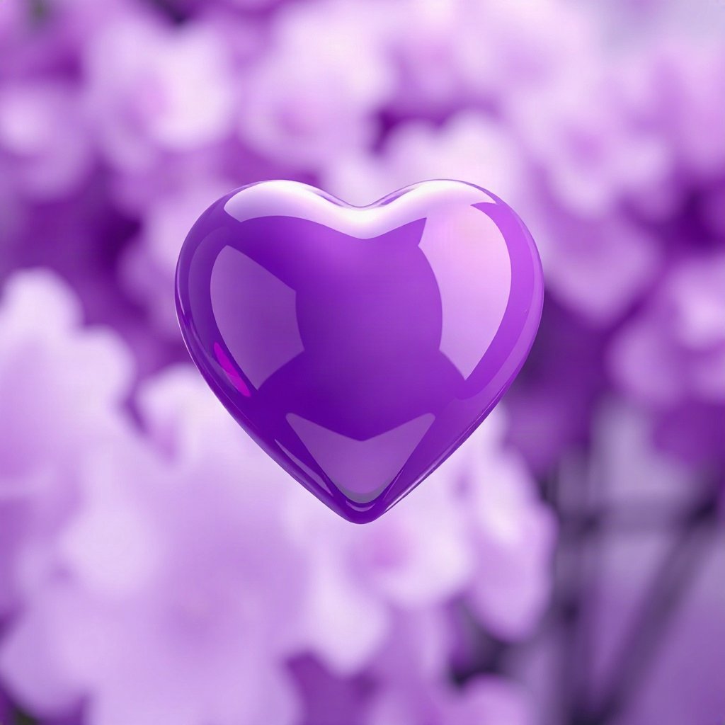 Purple PFPs — glossy heart, soft 3d render, gentle bokeh