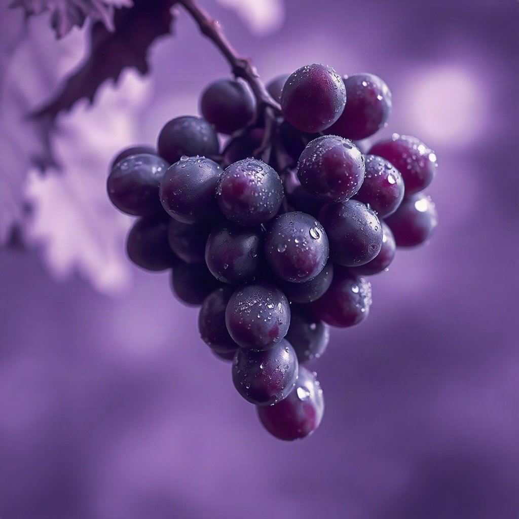 Purple PFPs — grapes with dew, dreamy digital painting, soft glow
