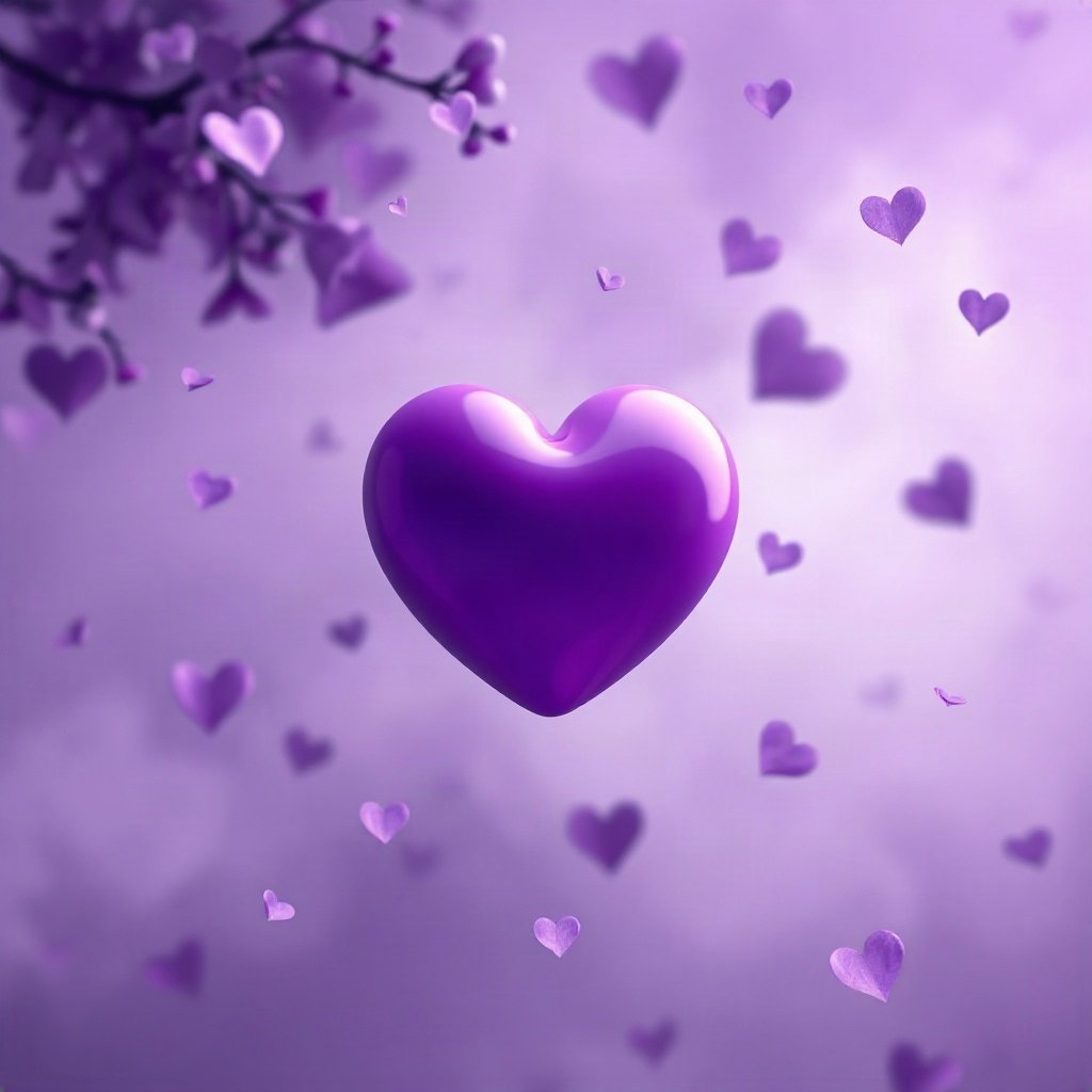 Purple PFPs — glossy heart, soft 3d render, misty atmosphere