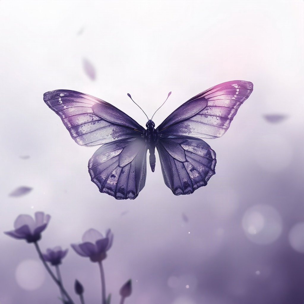 Purple PFPs — butterfly, dreamy digital painting, misty atmosphere