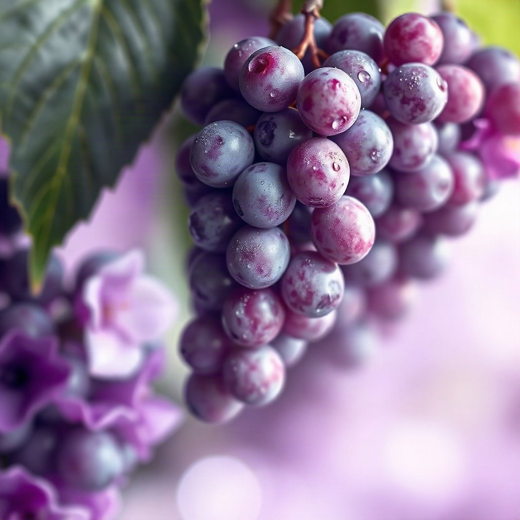 Purple PFPs — grapes with dew, soft 3d render, gentle bokeh