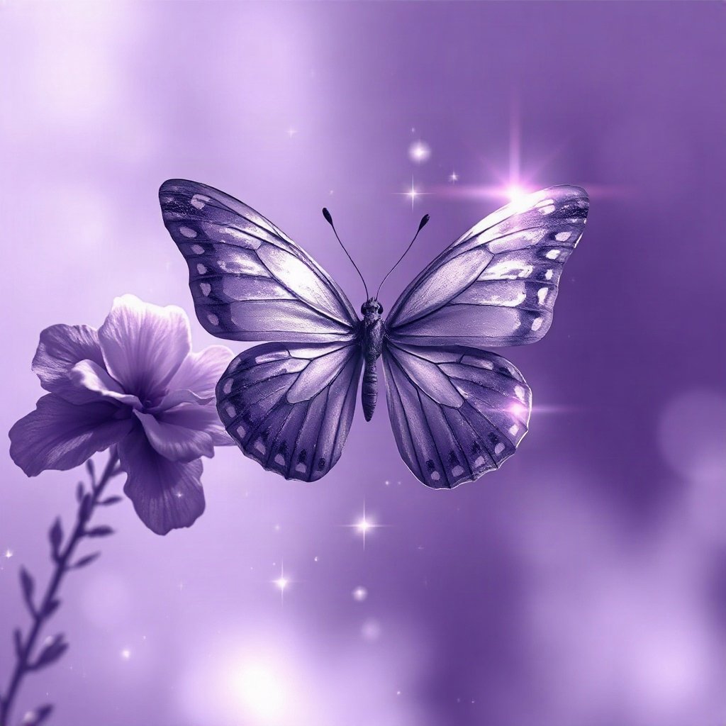 Purple PFPs — butterfly, dreamy digital painting, subtle sparkle