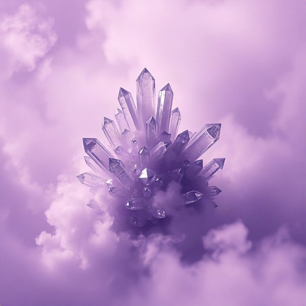Purple PFPs — crystal cluster, dreamy digital painting, misty atmosphere