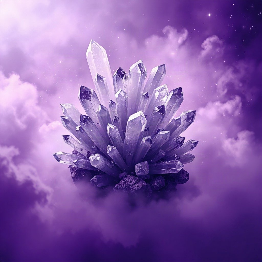 Purple PFPs — crystal cluster, dreamy digital painting, misty atmosphere