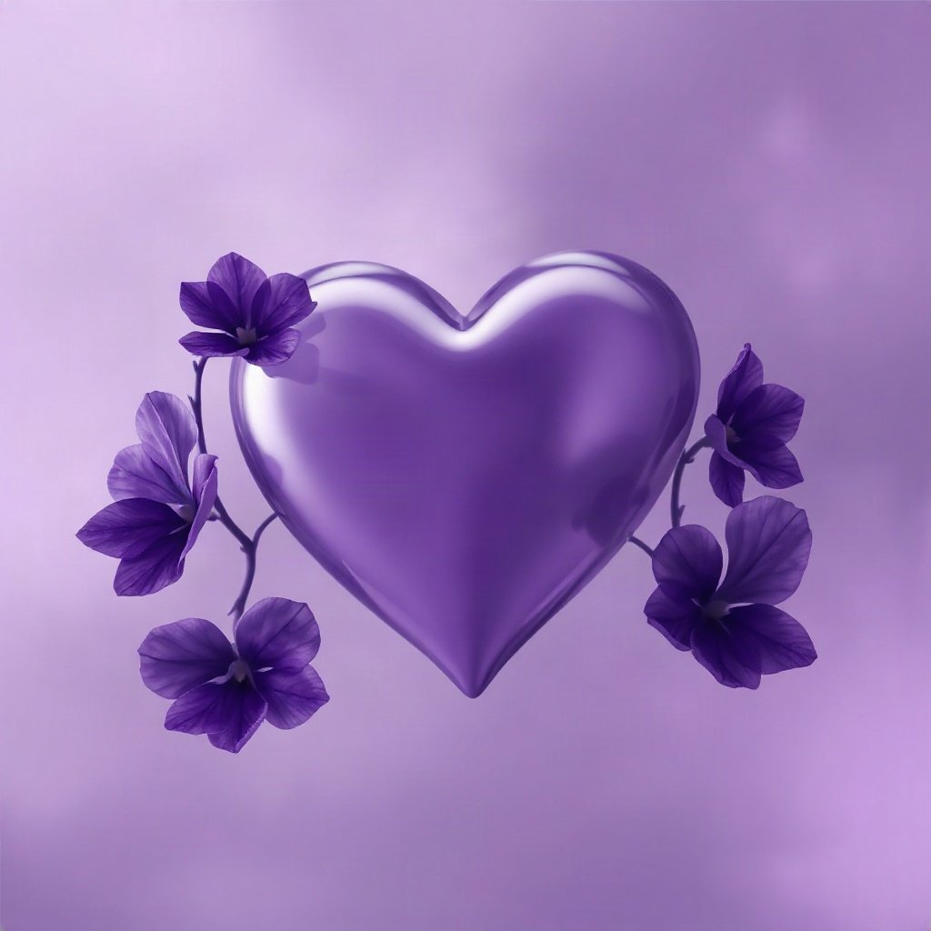 Purple PFPs — glossy heart, dreamy digital painting, misty atmosphere