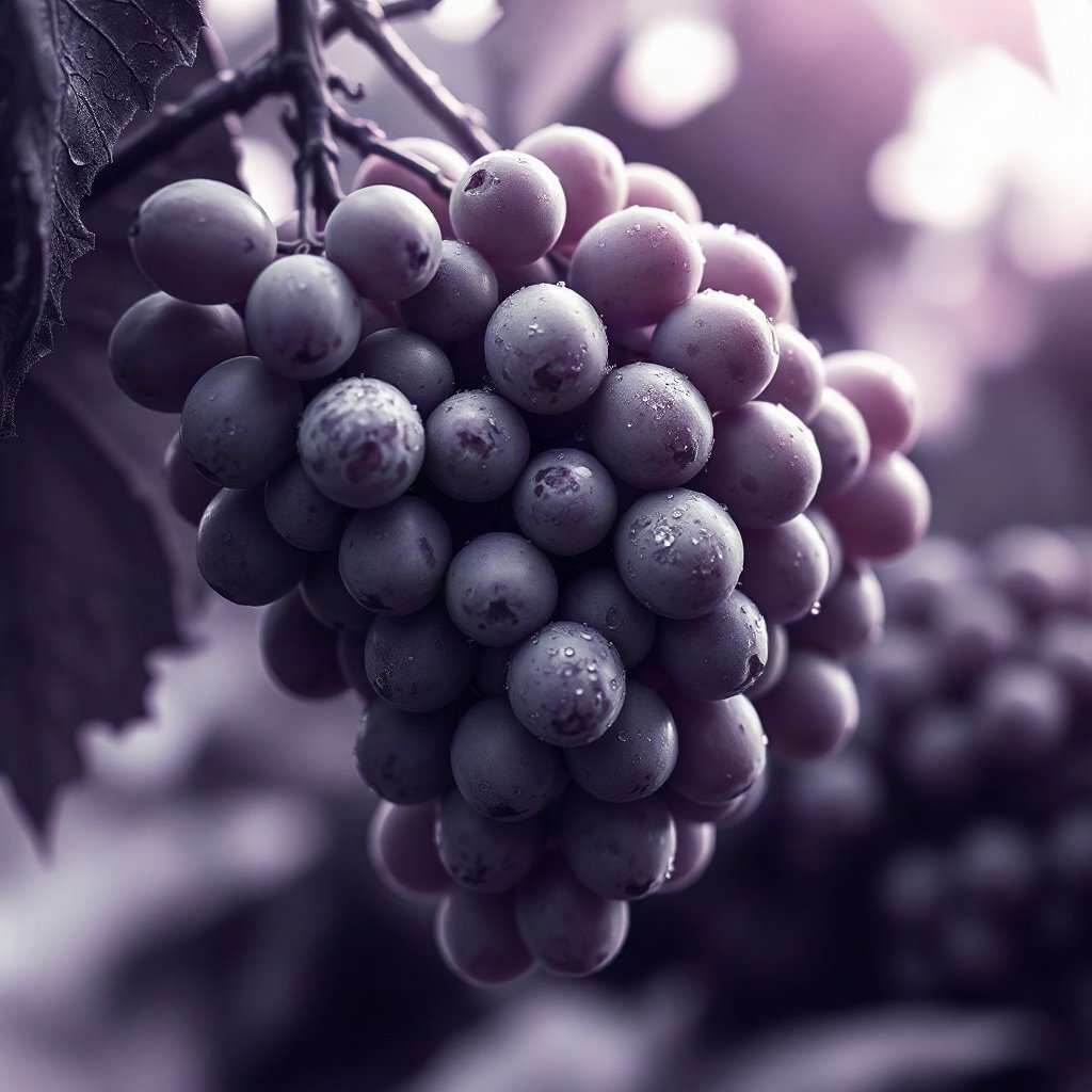 Purple PFPs — grapes with dew, cinematic photo style, soft glow