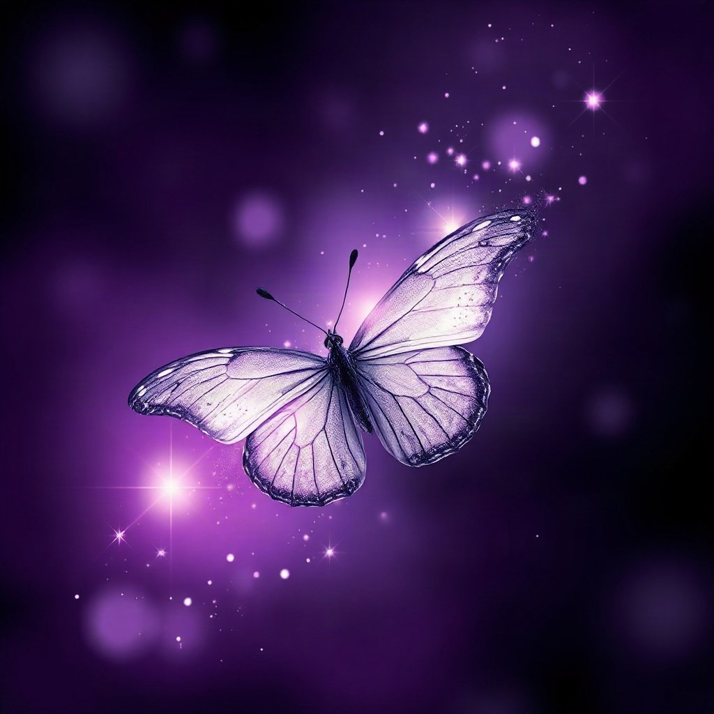 Purple PFPs — butterfly, dreamy digital painting, subtle sparkle