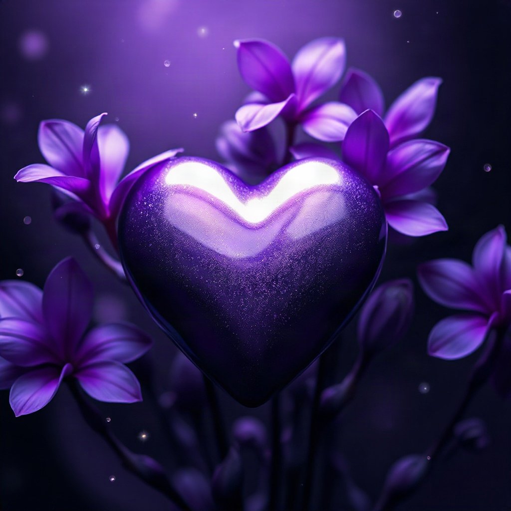Purple PFPs — glossy heart, cinematic photo style, subtle sparkle