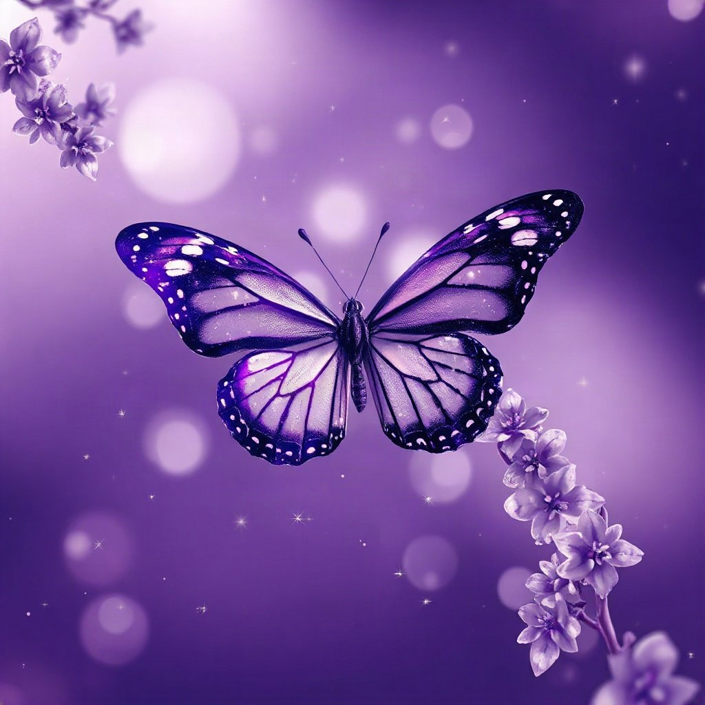Purple PFPs — butterfly, dreamy digital painting, subtle sparkle