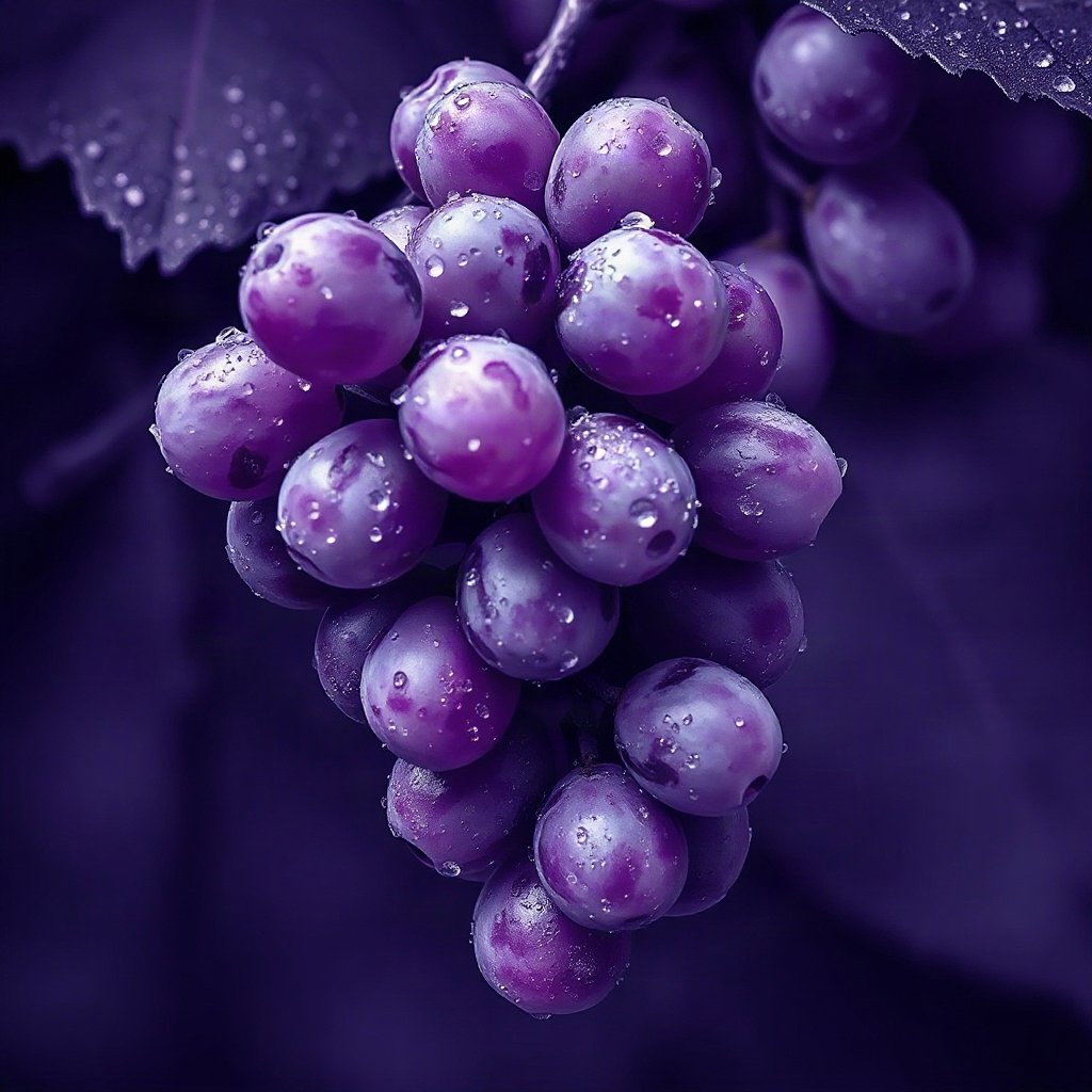 Purple PFPs — grapes with dew, dreamy digital painting, subtle sparkle
