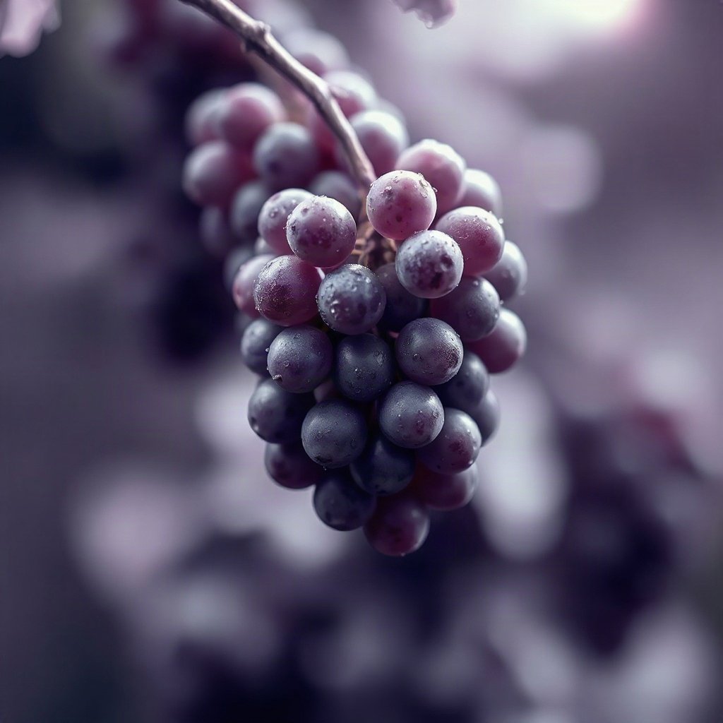 Purple PFPs — grapes with dew, dreamy digital painting, gentle bokeh
