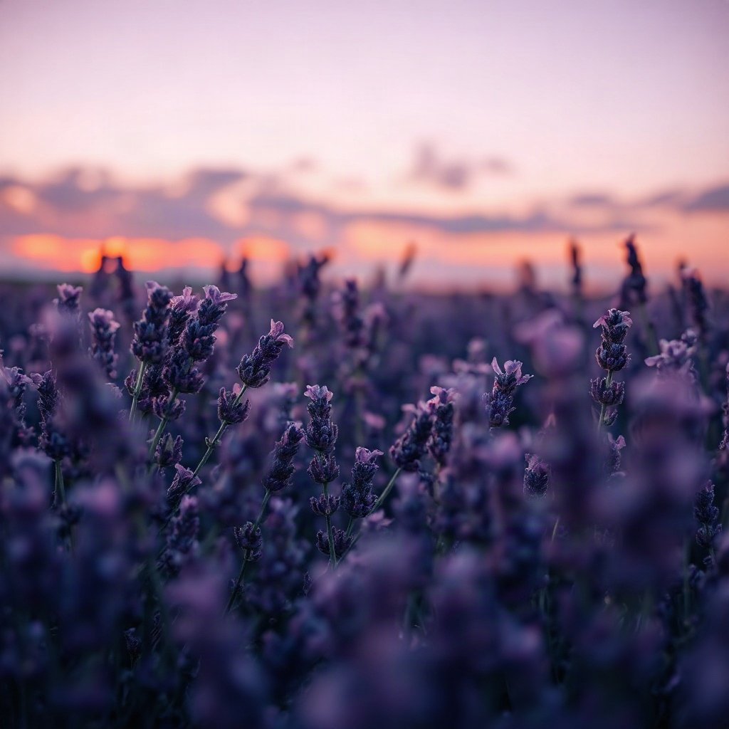 Purple PFPs — lavender field at dusk, soft 3d render, subtle sparkle