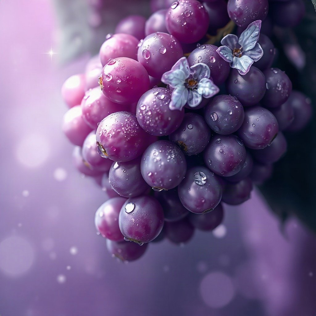 Purple PFPs — grapes with dew, dreamy digital painting, subtle sparkle