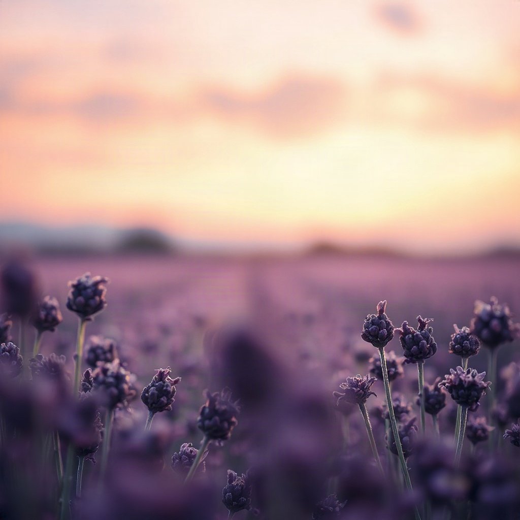 Purple PFPs — lavender field at dusk, dreamy digital painting, gentle bokeh