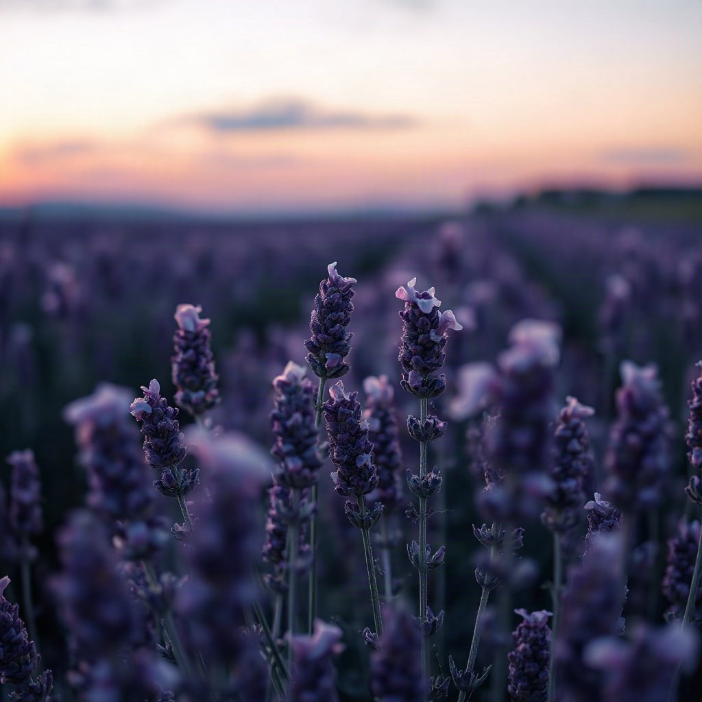 Purple PFPs — lavender field at dusk, soft 3d render, subtle sparkle