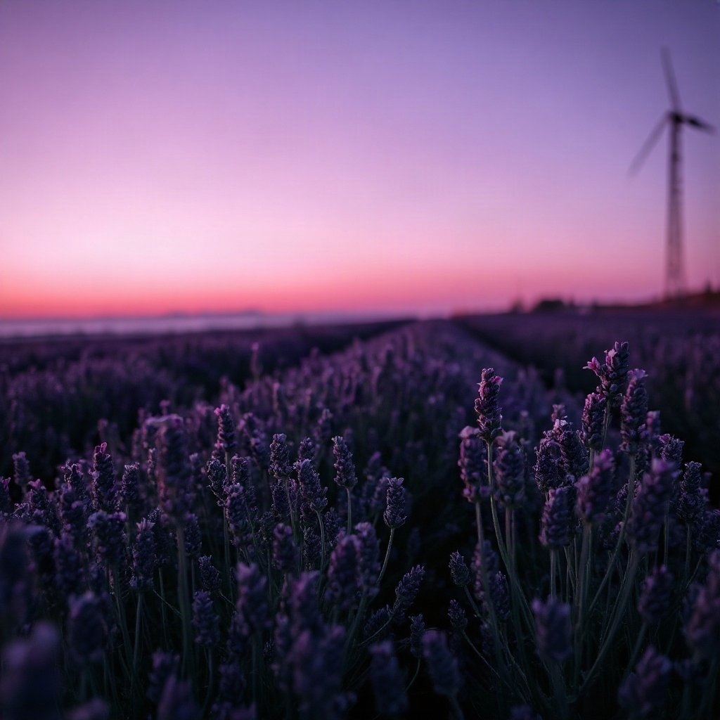 Purple PFPs — lavender field at dusk, cinematic photo style, soft glow