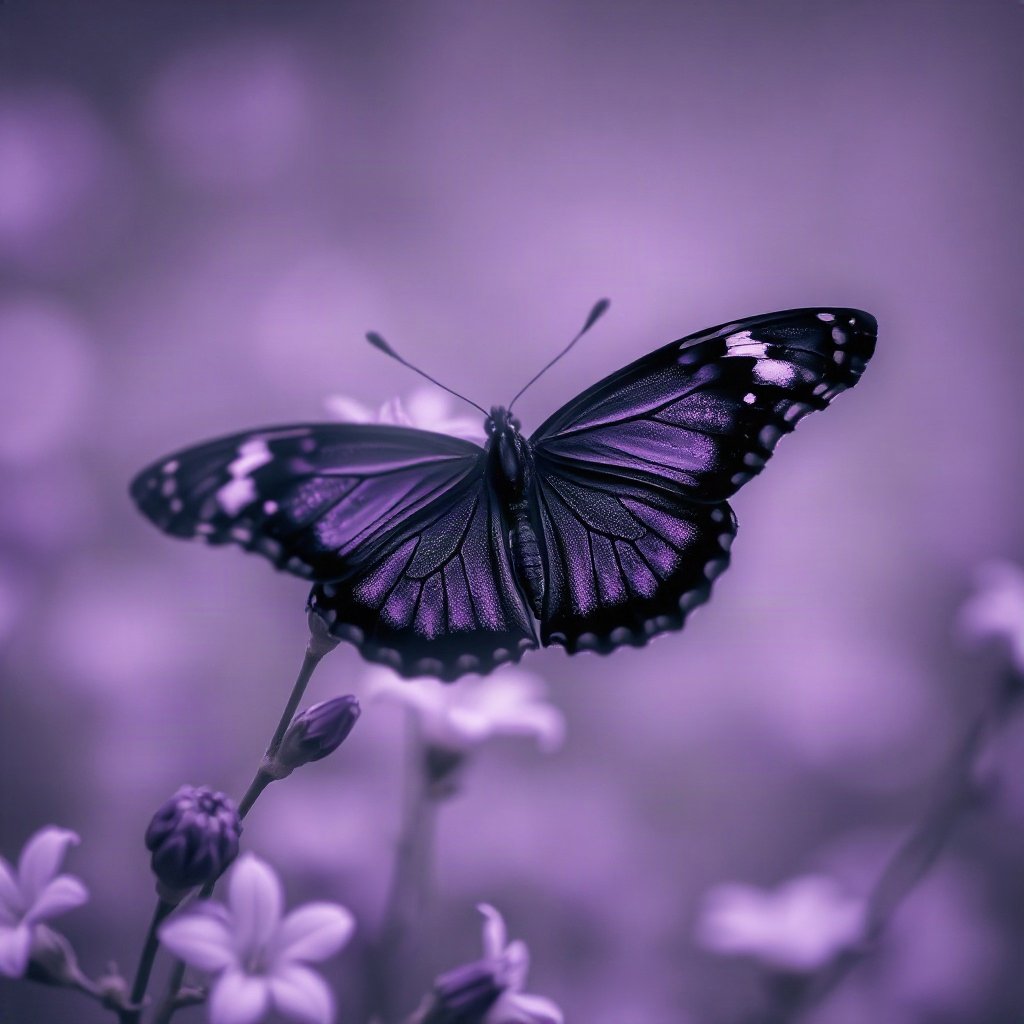 Purple PFPs — butterfly, cinematic photo style, gentle bokeh