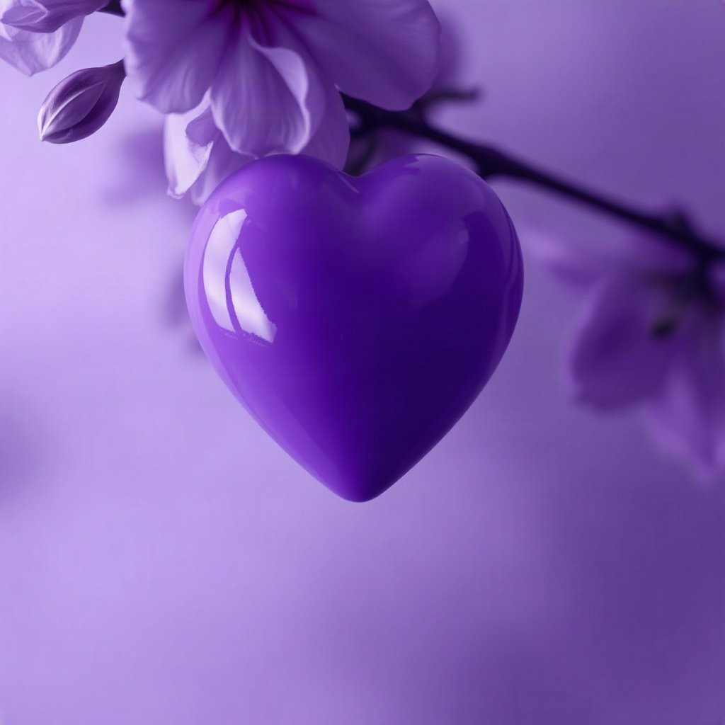 Purple PFPs — glossy heart, cinematic photo style, misty atmosphere