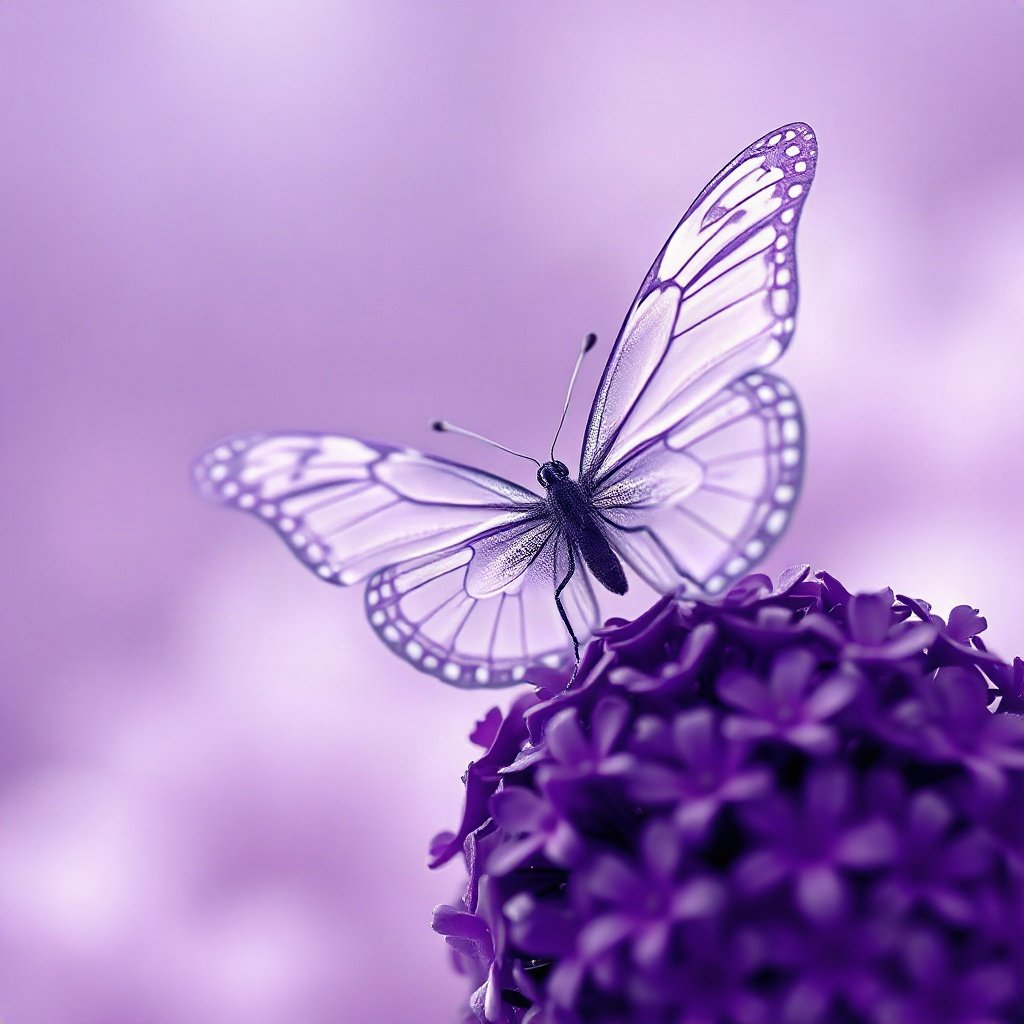 Purple PFPs — butterfly, soft 3d render, gentle bokeh