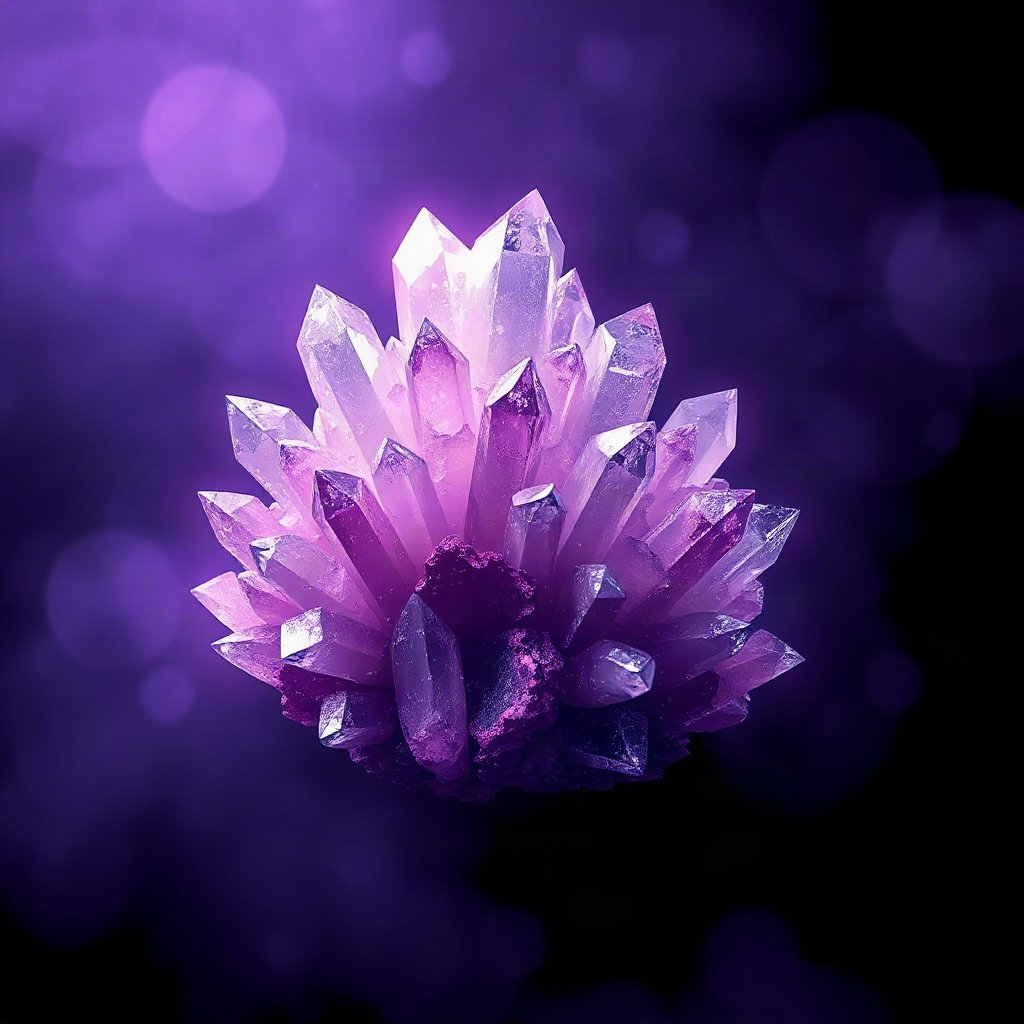 Purple PFPs — crystal cluster, dreamy digital painting, soft glow