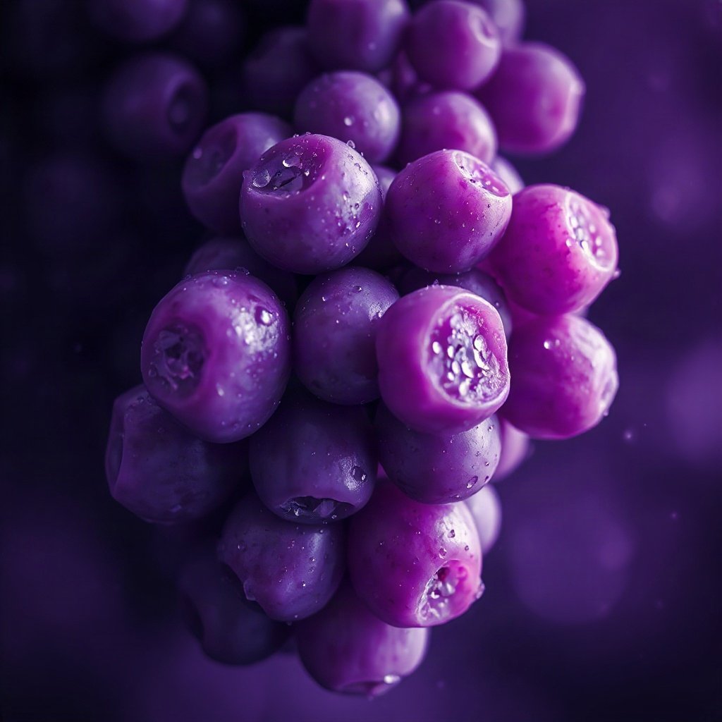 Purple PFPs — grapes with dew, dreamy digital painting, subtle sparkle