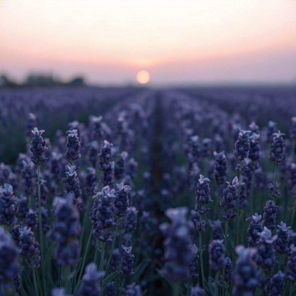 Purple PFPs — lavender field at dusk, soft 3d render, subtle sparkle