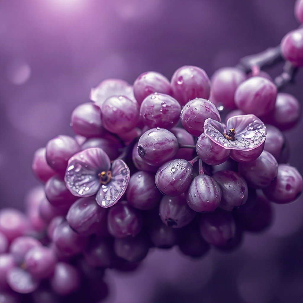 Purple PFPs — grapes with dew, dreamy digital painting, subtle sparkle