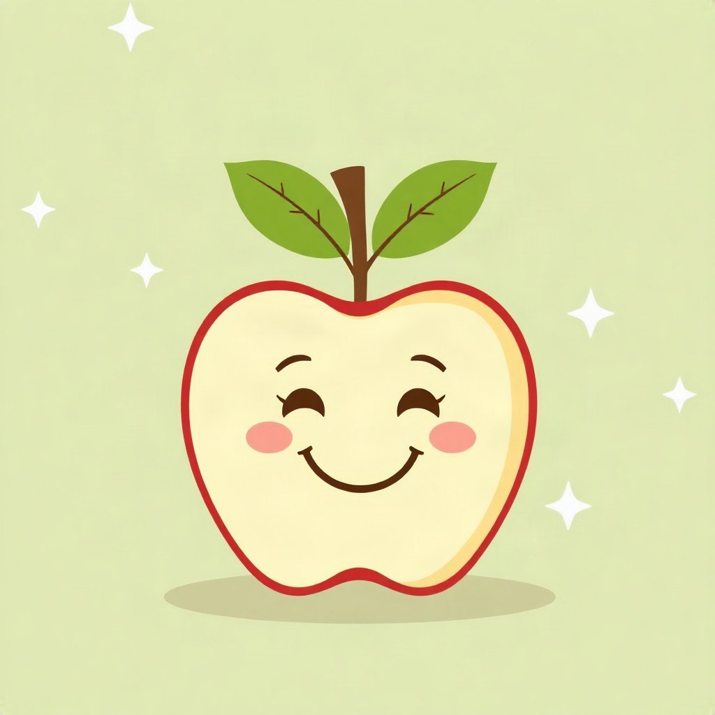 School pfp — apple with a happy face, flat vector illustration, forest green and cream