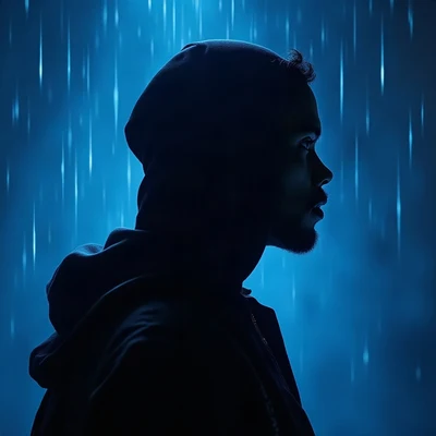 tuff pfp — side profile with durag silhouette, cold blue underglow, rain streaks